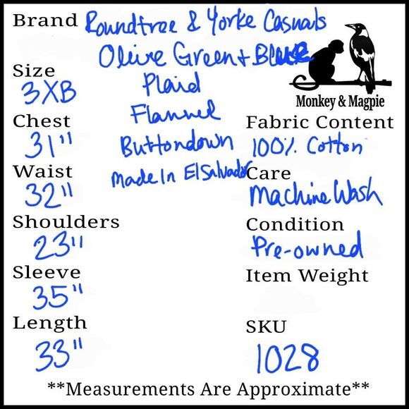 Roundtree And Yorke Casuals Flannel Outdoors Tan Blue Green Mens Big 3XB - Picture 11 of 11